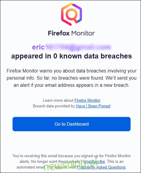 Wiadomość e-mail z potwierdzeniem od Firefox Monitor