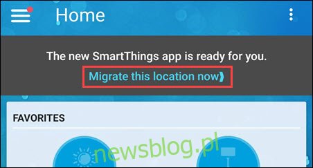 dotknij banera migracji smartthings
