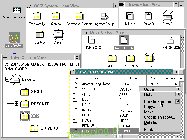 W systemie IBM OS / 2 w wersji 2 otwiera się pięć okien.