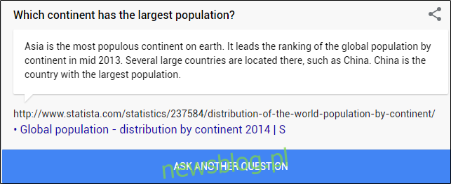 Ciekawostka o populacji kontynentów w Google.