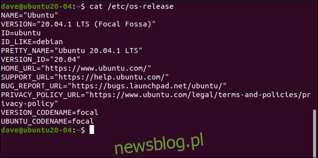 cat / etc / os-release w oknie terminala.