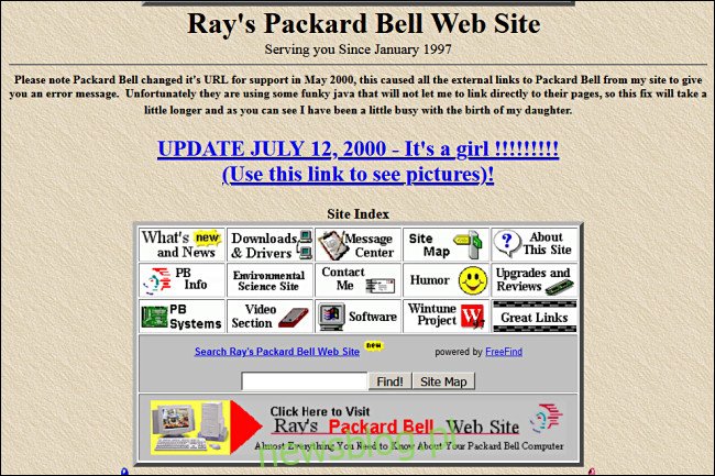 Witryna internetowa Raya Packard Bell w GeoCities.