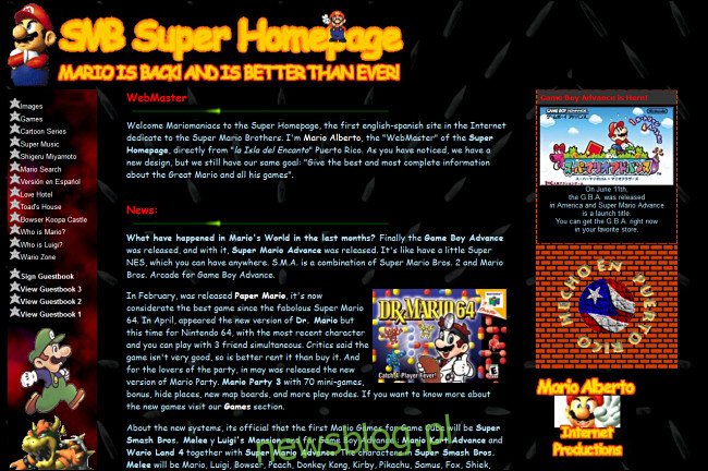 Witryna SMB Super Homepage w GeoCities.