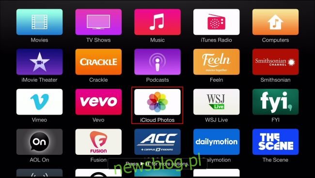 Ekran pełen ikon aplikacji Apple TV