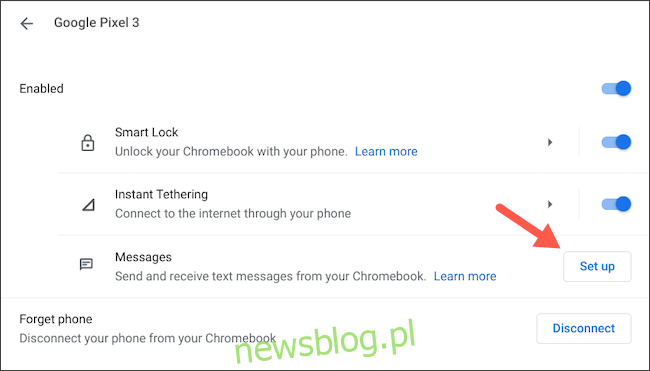Skonfiguruj wiadomości na Androida na Chromebooku
