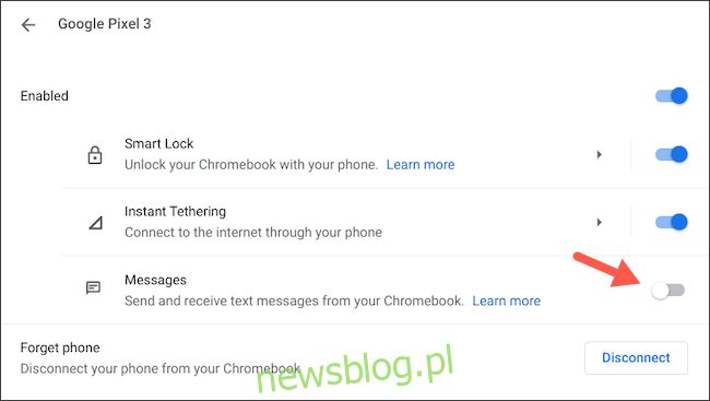 Odłącz wiadomości Androida od Chromebooka