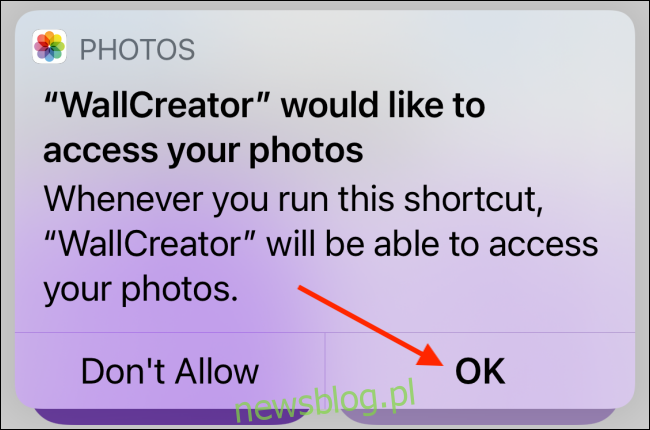 Kliknij OK, aby zezwolić na dostęp do zdjęć