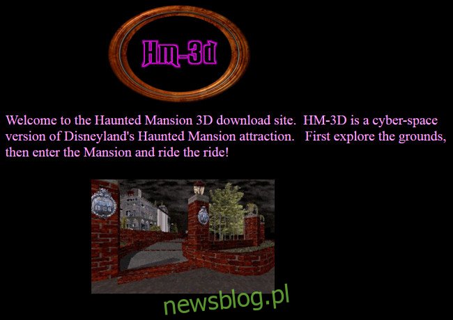 Witryna HM-3D zawierająca mapę przejażdżki Haunted Mansion Disneya w GeoCities.