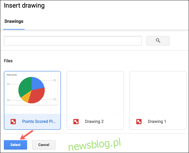 Wybierz rysunek i kliknij Wstaw do Dokumentów Google