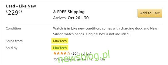 Lista używanego inteligentnego zegarka na Amazon od MaxTech.