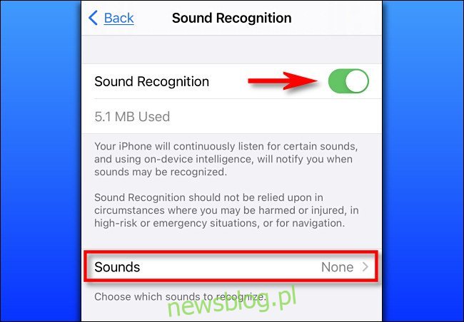 W Ustawieniach na iPhonie włącz Rozpoznawanie dźwięku.