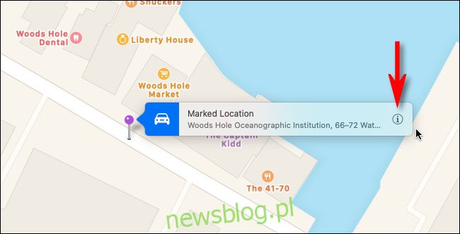 Umieść pinezkę w Apple Maps na Macu i kliknij 