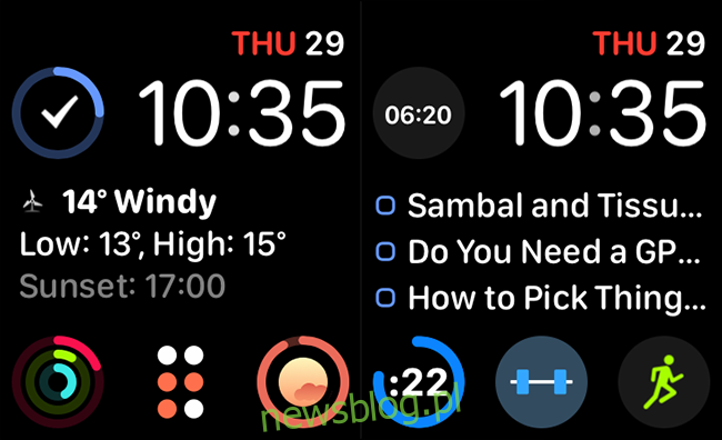 Dwie tarcze zegarka Infograph Modular, w tym jedna z informacjami o śledzeniu treningu.