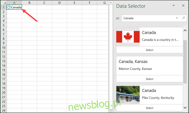 Kanada w geografii programu Excel 