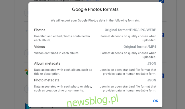 Sprawdź formaty plików eksportu danych ze Zdjęć Google