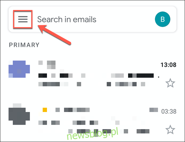 Stuknij ikonę menu hamburgera w lewym górnym rogu aplikacji Gmail.