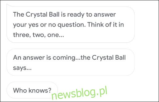 Kryształowa Kula odpowiada na pytanie w Asystencie Google.
