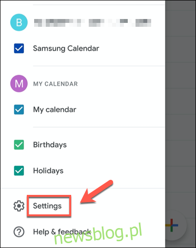 W menu Kalendarza Google dotknij 