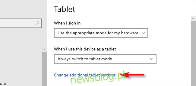 W ustawieniach tabletu z systemem Windows 10 kliknij 