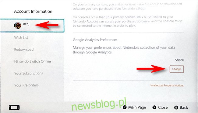 Na ekranie informacji o koncie przewiń do dołu strony do sekcji Google Analytics i dotknij 