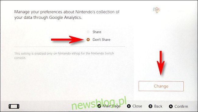 Na stronie opcji Nintendo eShop Google Analytics wybierz 
