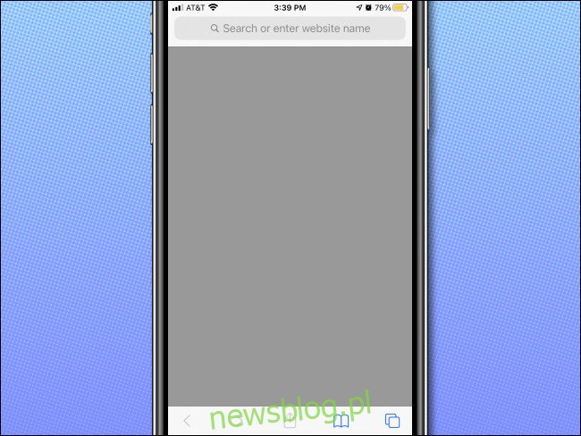 Przykład pustej strony w Safari na iPhonie bez listy Ulubionych