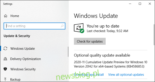 Windows Update pokazujący plik 
