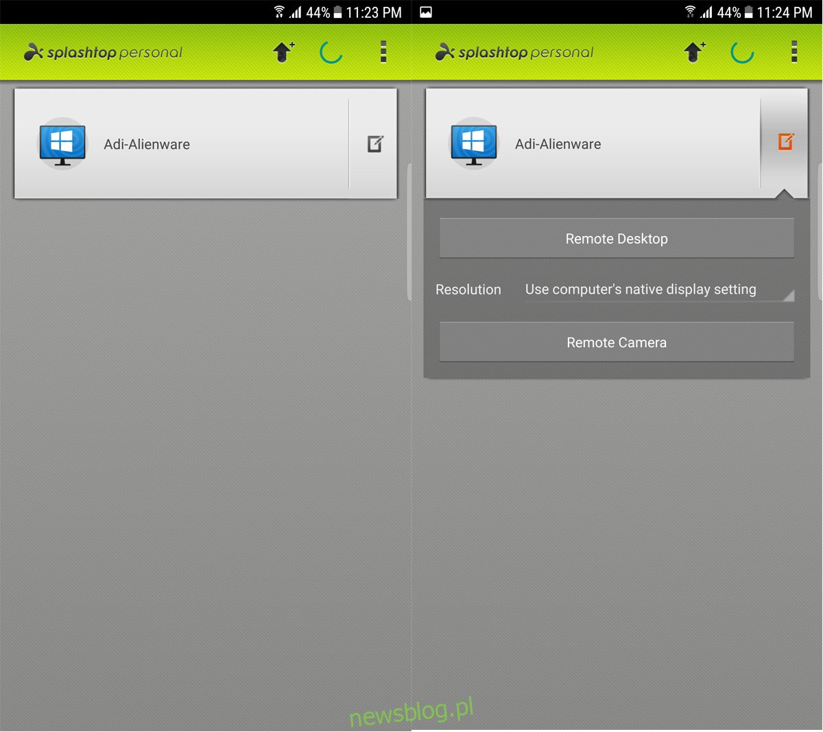 Okno aplikacji Splashtop na Androida