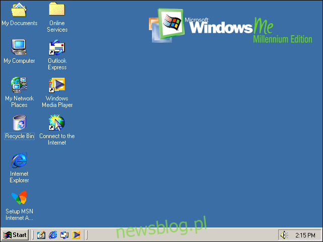 Domyślny pulpit systemu Windows Millennium Edition.