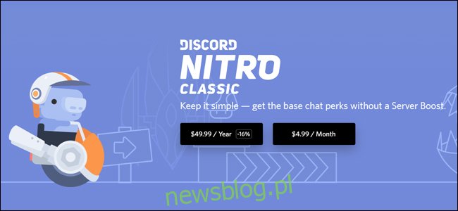 Strona subskrypcji Discord Nitro Classic.