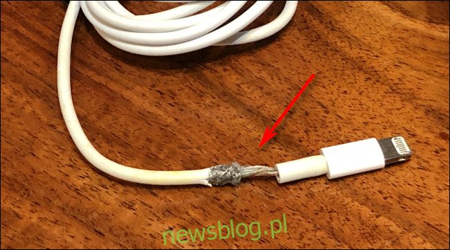 Postrzępiony kabel Apple Lightning