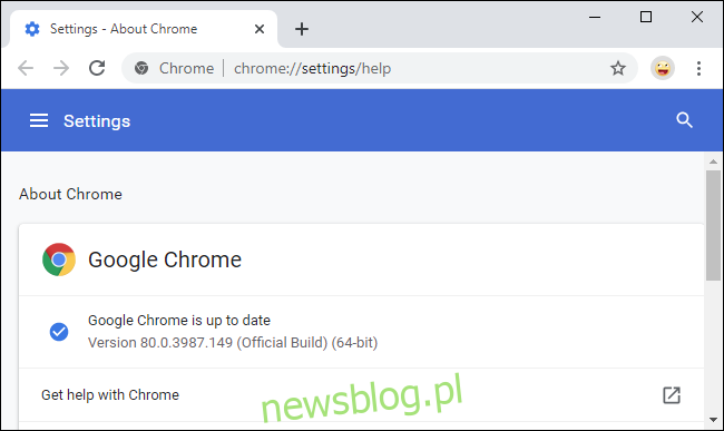 Menu ustawień przeglądarki Google Chrome