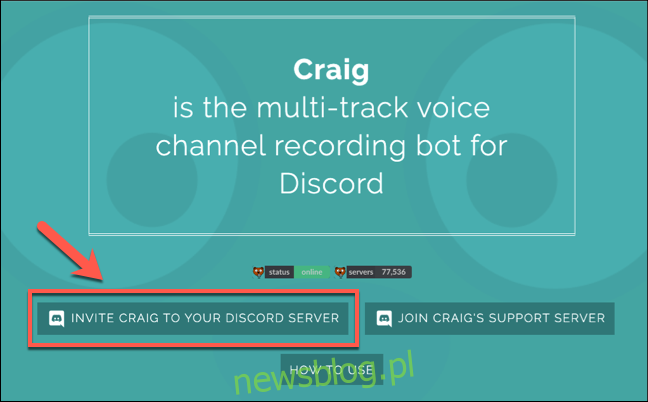Naciśnij Zaproś Craiga na swój serwer Discord, aby rozpocząć proces dołączania