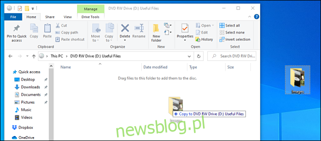 Kopiowanie plików na dysk z aktywnym systemem plików w systemie Windows 10.