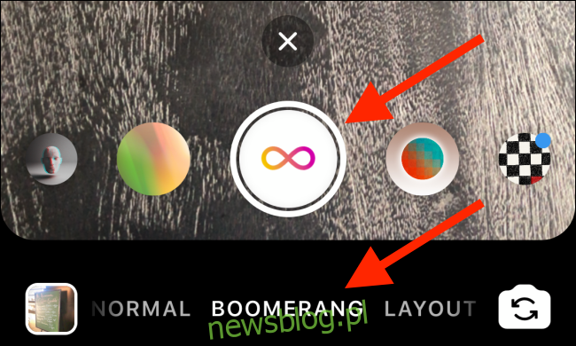 Dotknij przycisku migawki, aby wykonać Boomerang.
