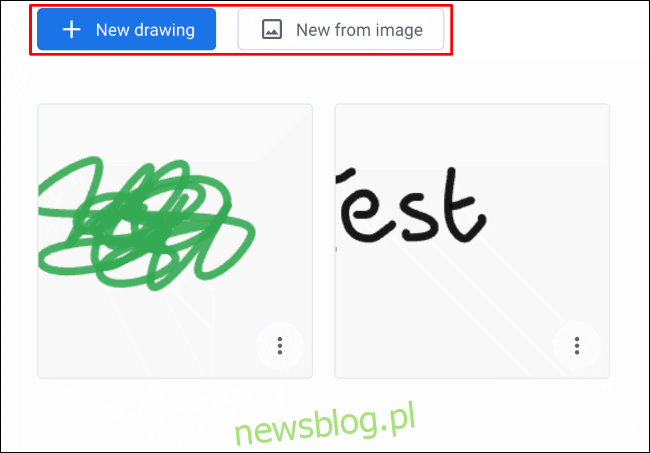 W aplikacji Google Chrome Canvas kliknij Nowy rysunek, aby utworzyć pusty nowy rysunek, lub Nowy z obrazu, aby utworzyć nowy rysunek z tłem obrazu