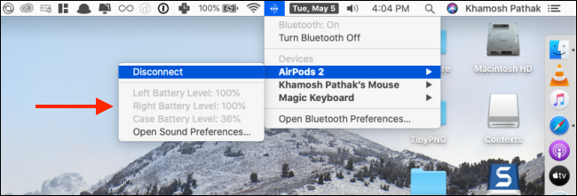 Sprawdzanie żywotności baterii AirPods na komputerze Mac
