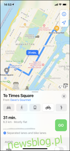 Mapy Apple Wskazówki dojazdu rowerem