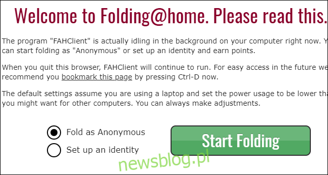 Wybór anonimowości lub tożsamości w Folding @ home