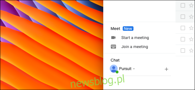 Użytkownik usuwający sekcję Google Meet na pasku bocznym Gmaila