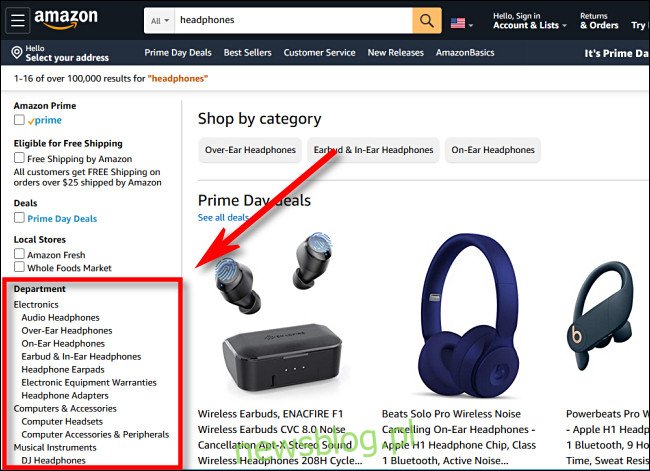 Na pasku bocznym Amazon.com wybierz dział