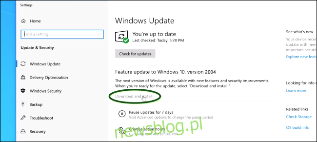 Instalowanie aktualizacji z maja 2020 r. Z witryny Windows Update