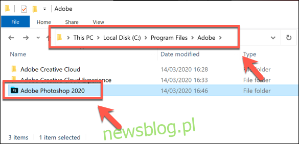 Katalog instalacyjny programu Adobe Photoshop w systemie Windows
