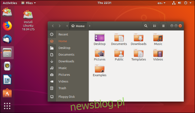 Menedżer plików Nautilus na pulpicie systemu Ubuntu Linux.