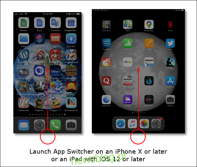 Przesuń palcem w górę od dołu ekranu, aby uruchomić przełącznik aplikacji na iPhone'ach lub iPadach bez przycisków Home.