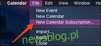 Nowa subskrypcja internetowa kalendarza macOS