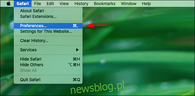 Kliknij Preferencje w menu Safari na Macu
