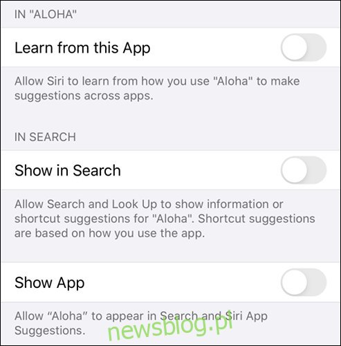 Wyklucz aplikację z sugestii Siri i wyników wyszukiwania
