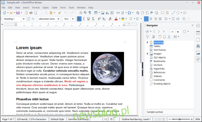 Interfejs LibreOffice Writer