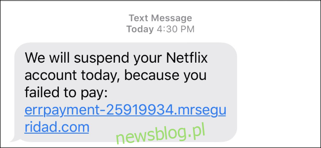 Oszustwa wiadomość tekstowa Netflix